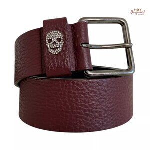 Authentic PHILIPP PLEIN Maroon Pebbled Leather Limited Edition Buckle Belt 80/32